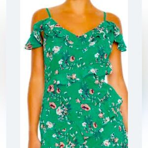 Forever 21 Vibrant Green Floral Open Shoulder mini Dress - size Small